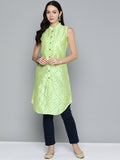 Jompers Women's Geometric Embroidered Mirror Work Kurta - Pista