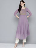 Jompers Women's Embroidered yok flared georgette kurta - Purple
