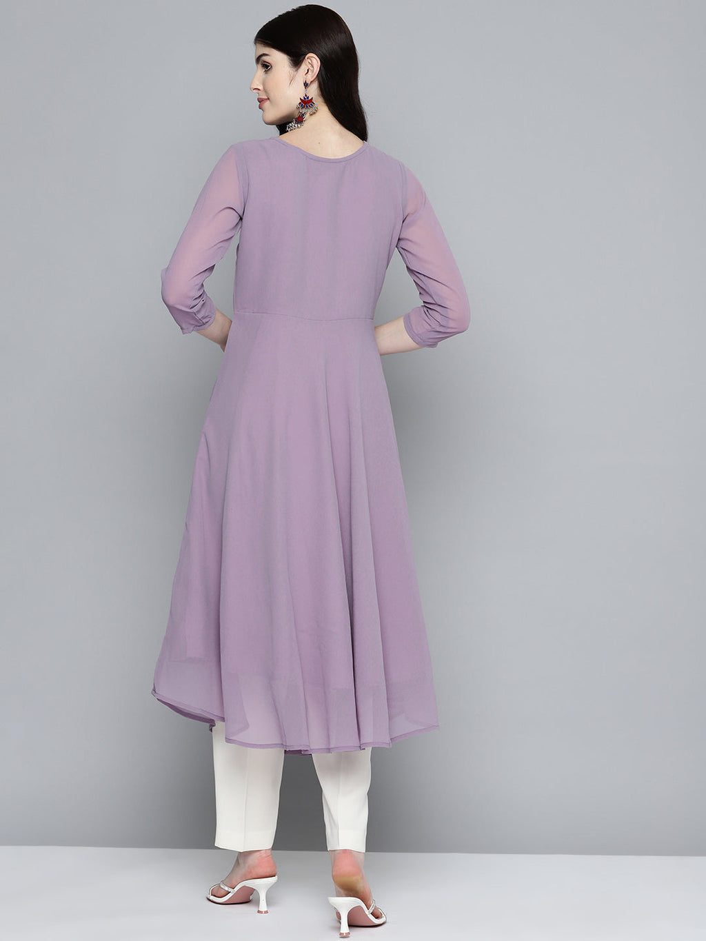 Jompers Women's Embroidered yok flared georgette kurta - Purple