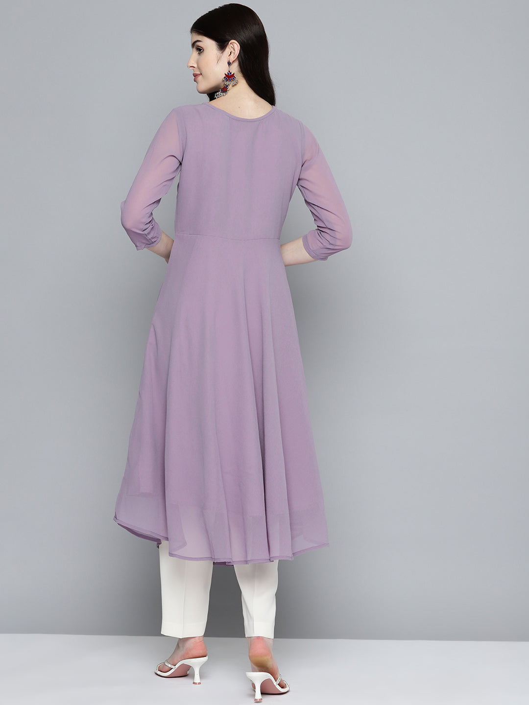 Jompers Women's Embroidered yok flared georgette kurta - Purple