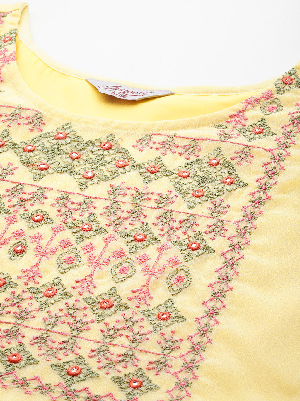 Jompers Women's Embroidered yok flared georgette kurta - Yellow