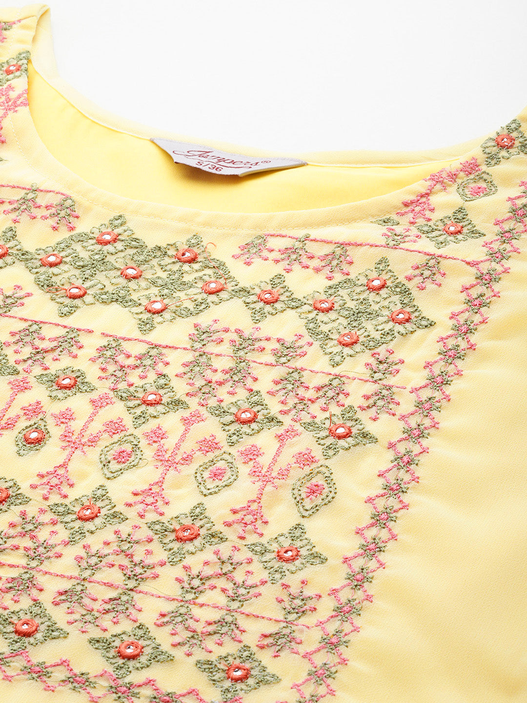Jompers Women's Embroidered yok flared georgette kurta - Yellow
