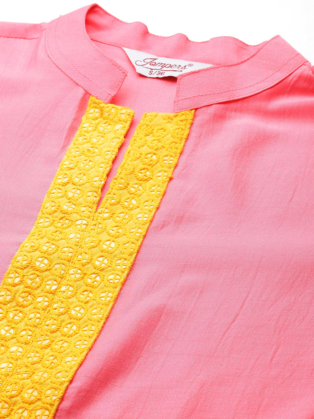Jompers Women's Sequin work, flared ethnic dress - PInk