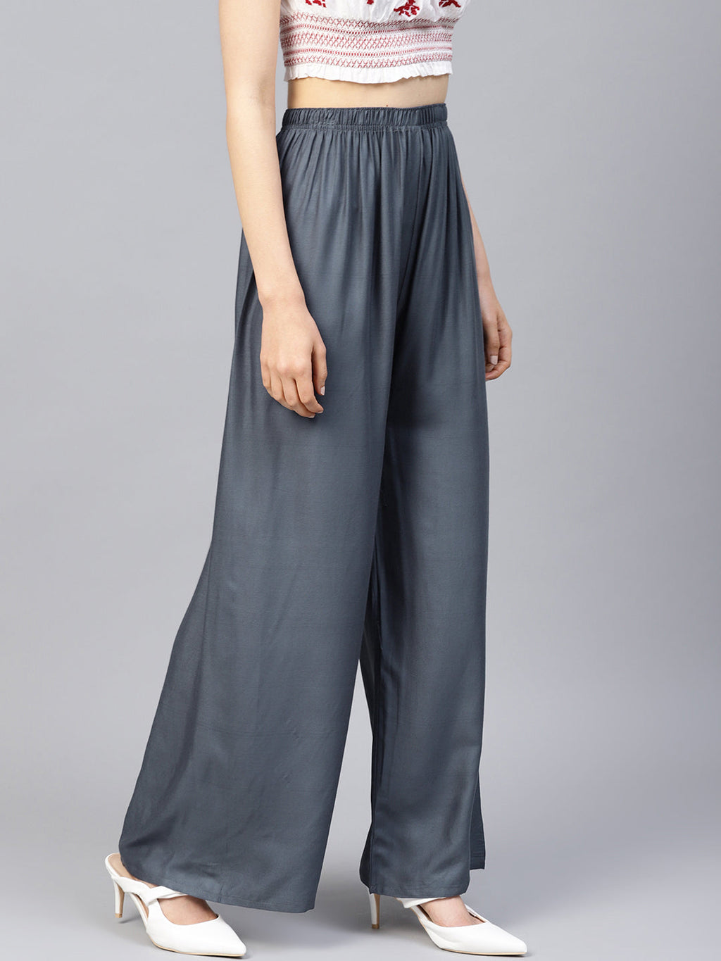 Jompers Women's Grey Straight Elasticated Palazzo