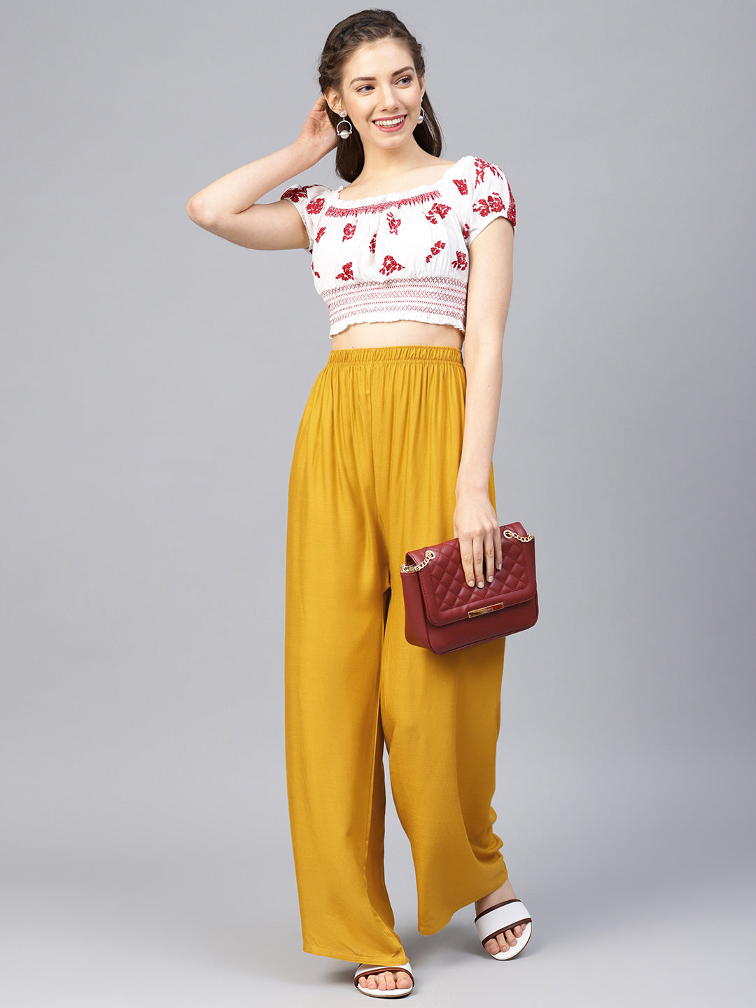 Jompers Women's Mustard Straight Elasticated Palazzo