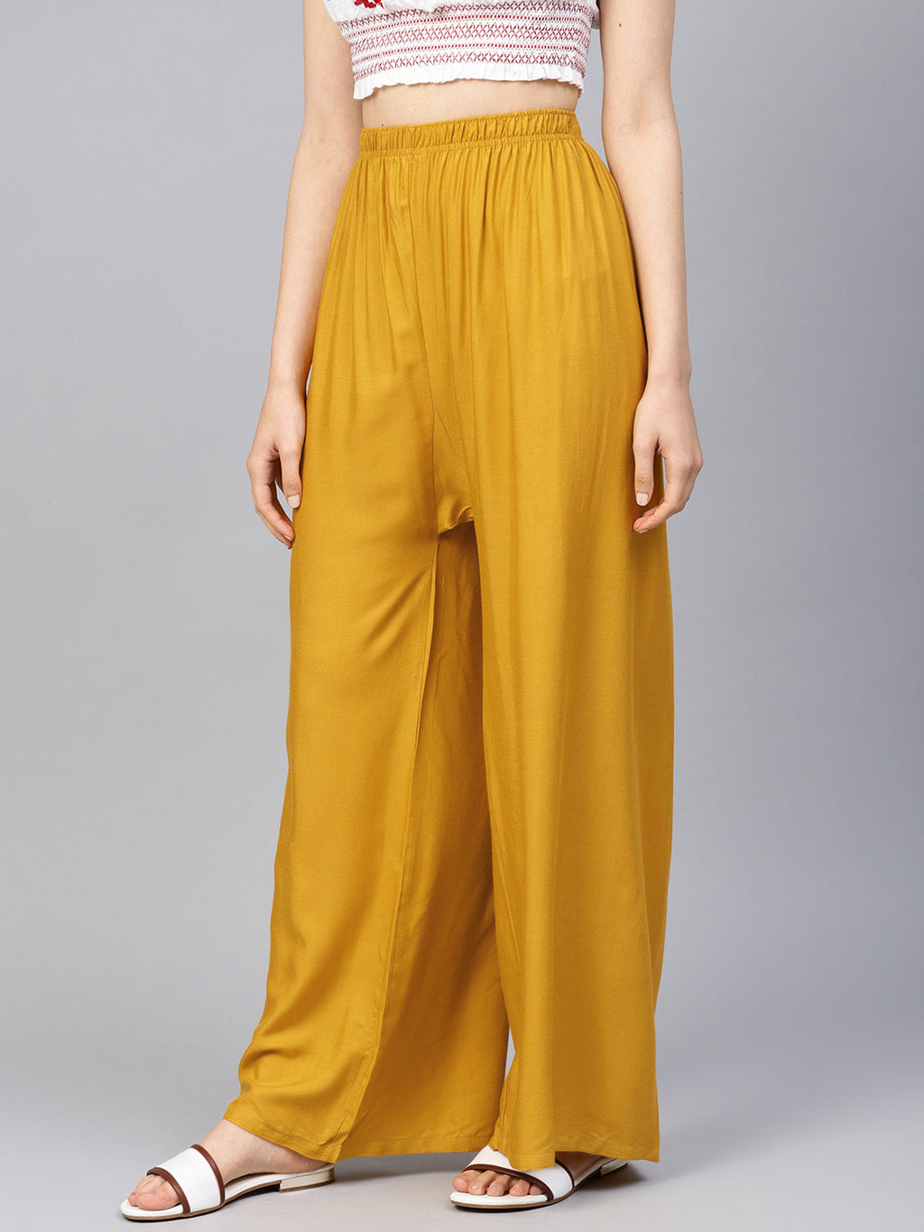 Jompers Women's Mustard Straight Elasticated Palazzo