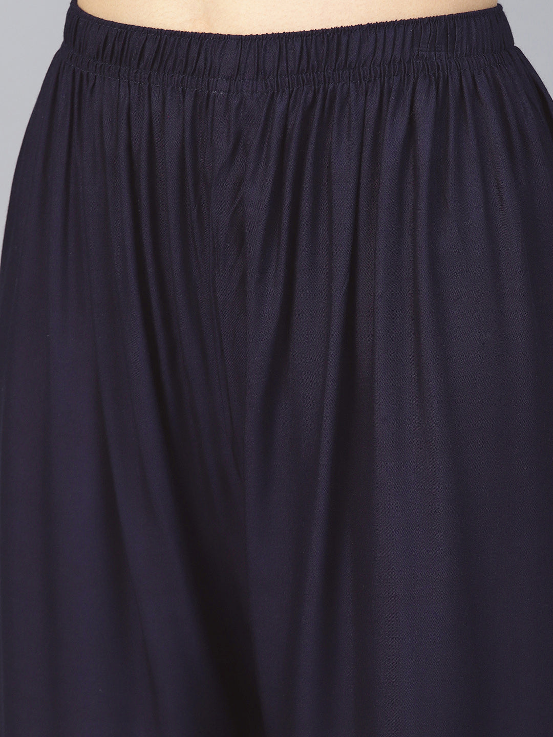 Jompers Women's Navy Blue Straight Elasticated Palazzo