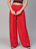 Jompers Women's Red Straight Elasticated Palazzo