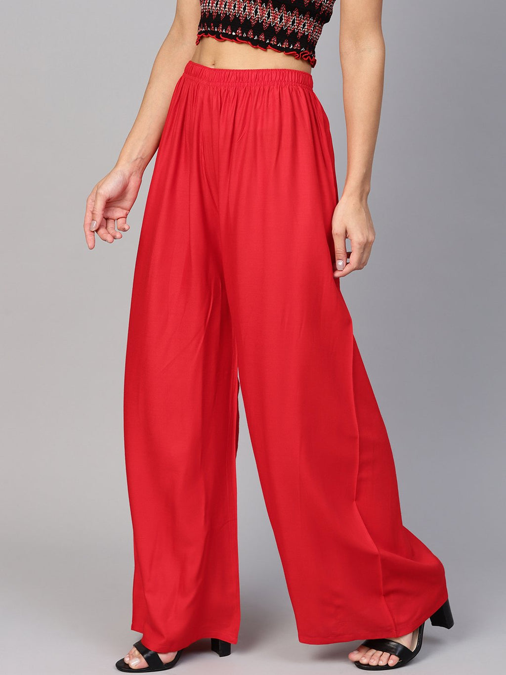 Jompers Women Red Solid Straight Palazzos