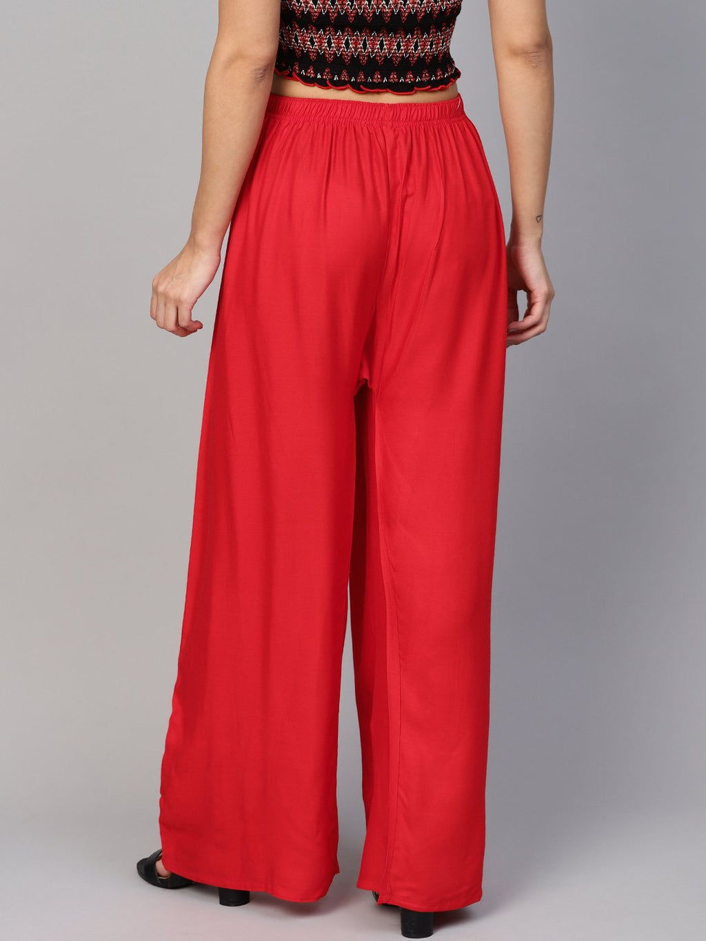 Jompers Women Red Solid Straight Palazzos