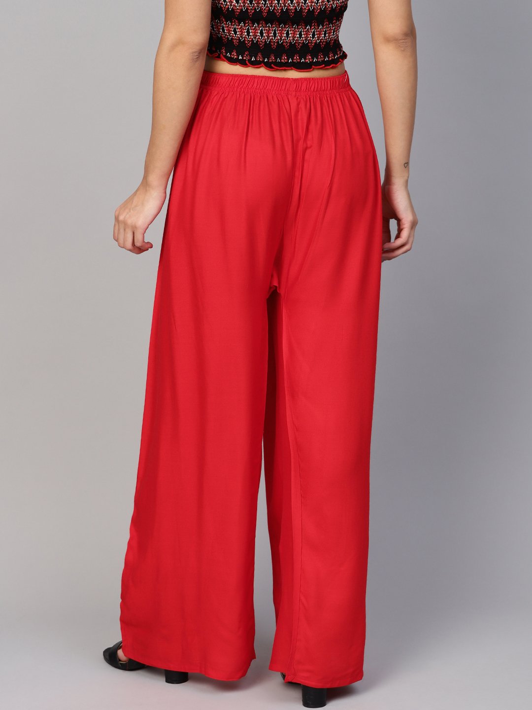 Jompers Women Red Solid Straight Palazzos