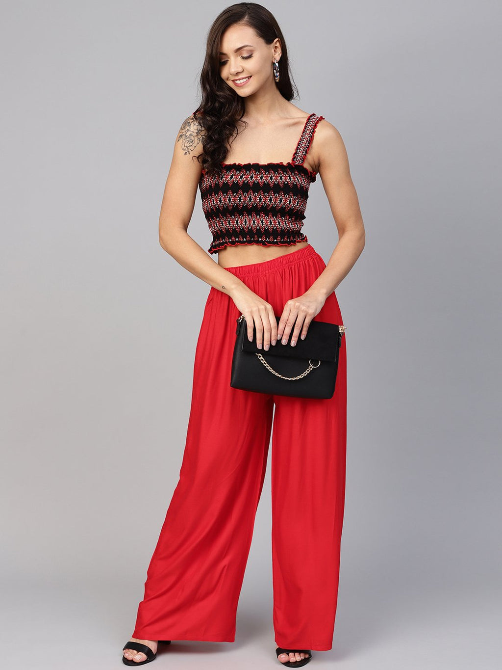 Jompers Women Red Solid Straight Palazzos