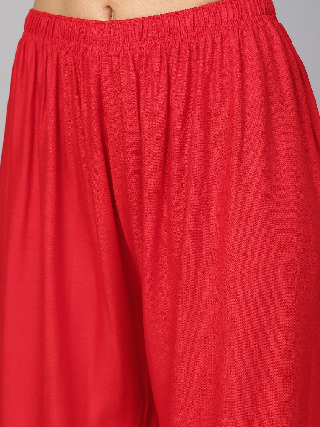 Jompers Women Red Solid Straight Palazzos