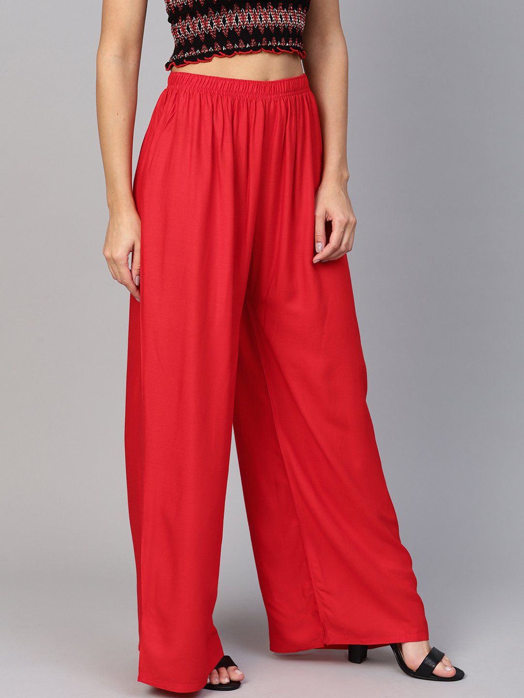 Jompers Women Red Solid Straight Palazzos