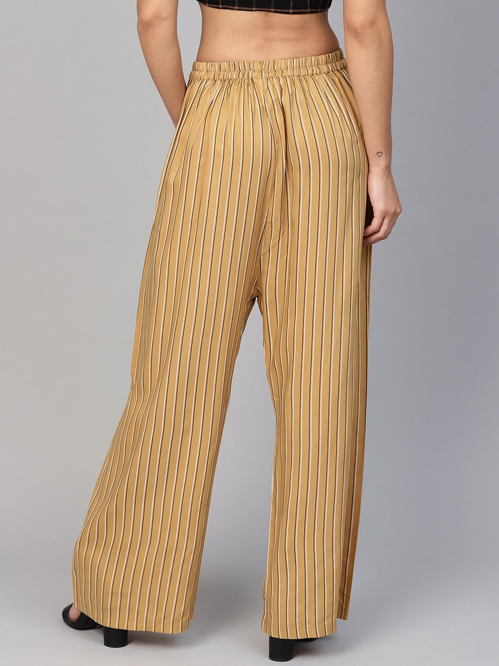 Jompers Women Beige & Black Striped Straight Palazzos