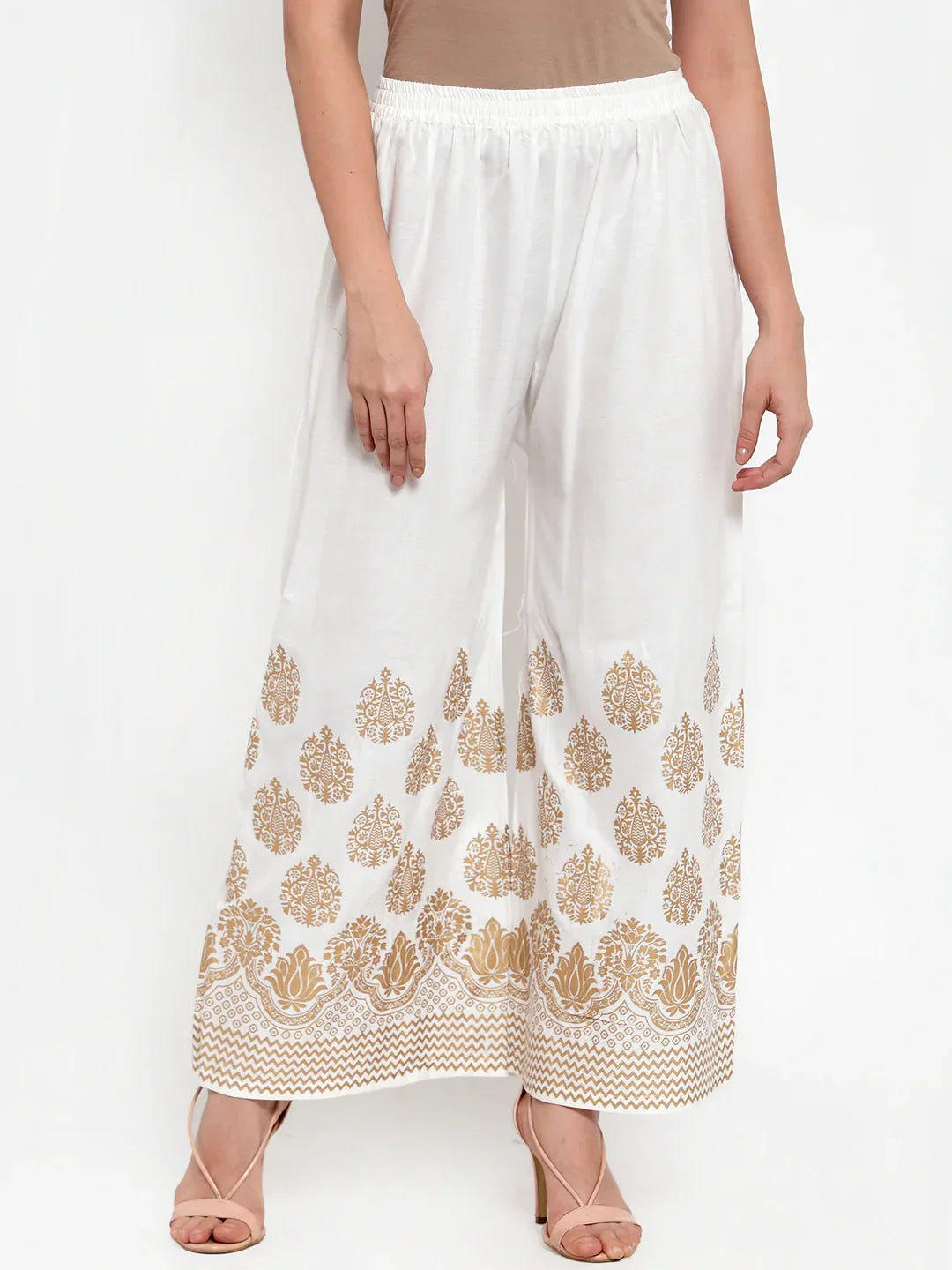 Jompers Women's Mustard Yellow & Off-White Embroidered Kurta with Palazzos