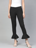 Jompers Women Black Smart Slim Fit Solid Bottom Flared Trousers