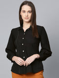 Jompers Women Black Regular Fit Crinkled Effect Casual Shirt