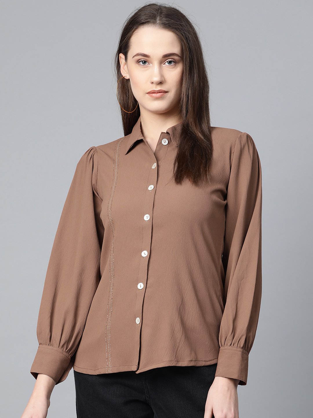 Jompers Women Brown Regular Fit Crinkled Effect Casual Shirt