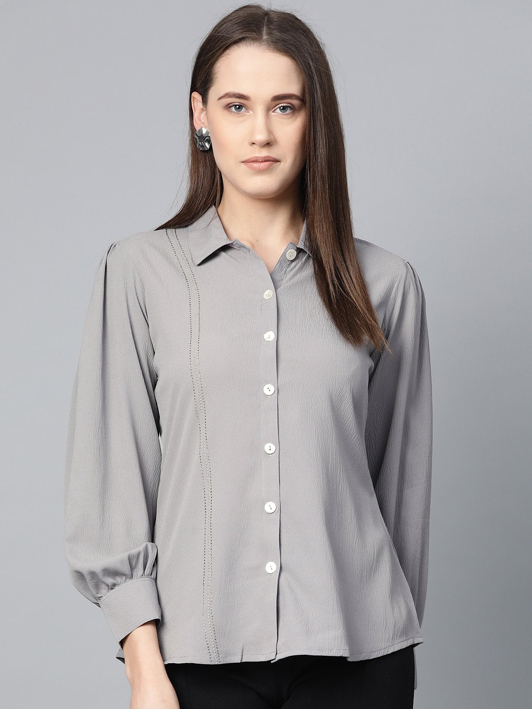 Jompers Women Grey Regular Fit Crinkled Effect Casual Shirt