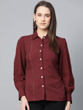 Jompers Women Maroon Regular Fit Crinkled Effect Casual Shirt