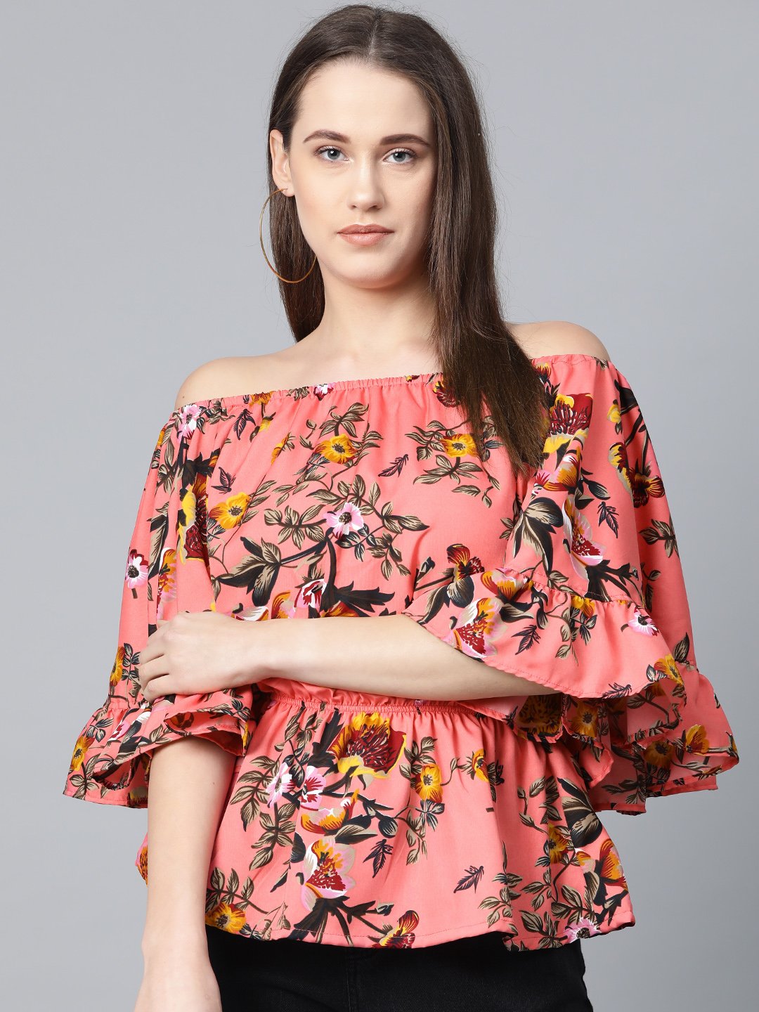Jompers Women Pink Printed Bardot Top