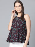 Jompers Women Purple & Blue Printed A-Line Top