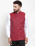 Jompers Men Maroon Woven Nehru Jacket