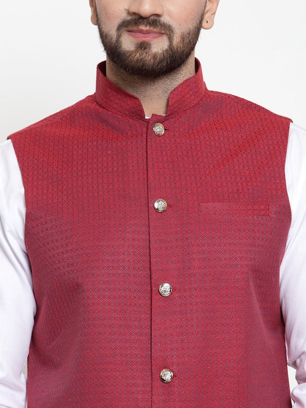 Jompers Men Maroon Woven Nehru Jacket