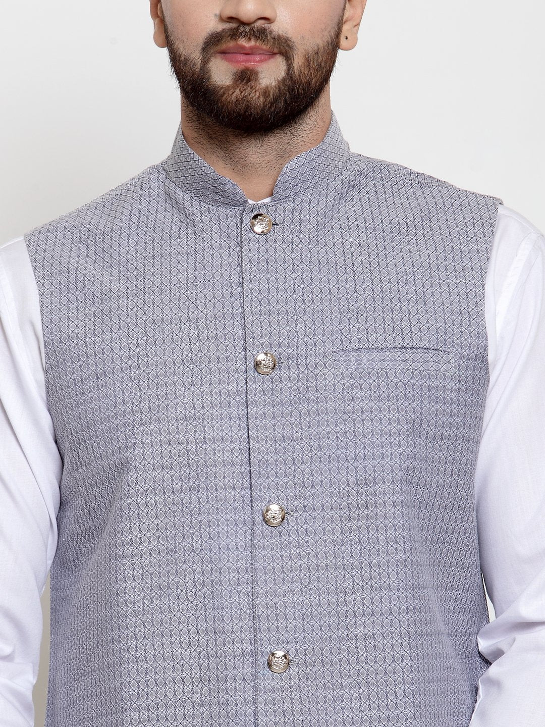 Jompers Men Steel-Blue Woven Design Nehru Jacket
