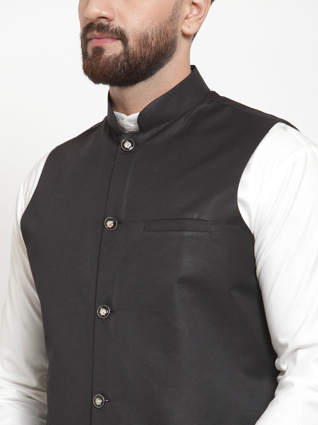 Jompers Men Black Solid Nehru Jacket