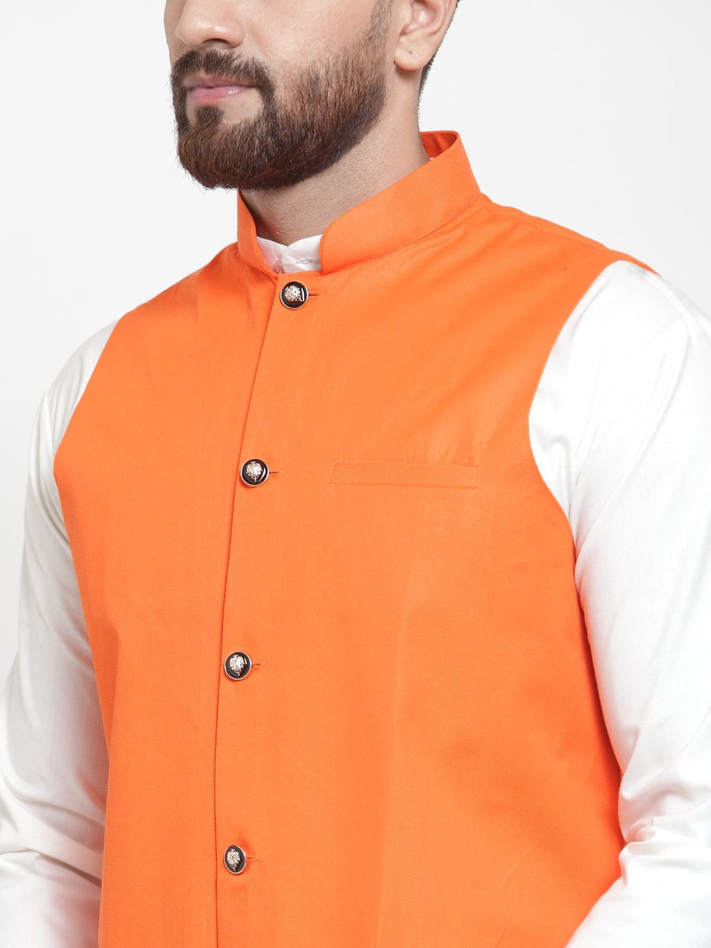 Jompers Men Orange Solid Nehru Jacket