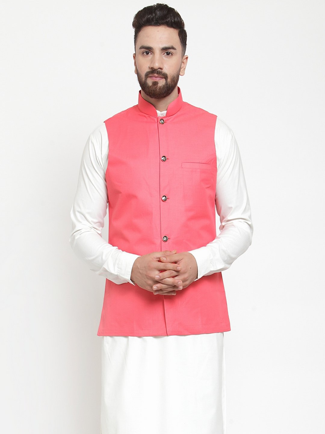 Jompers Men Peach Solid Nehru Jacket