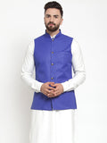 Jompers Men Royal-Blue Solid Nehru Jacket