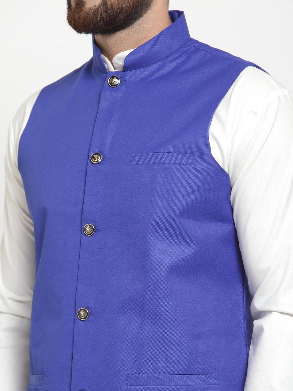Jompers Men Royal-Blue Solid Nehru Jacket