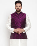 Jompers Men Purple-Coloured & Black Woven Design Nehru Jacket