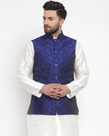 Jompers Men Blue-Coloured & Black Woven Design Nehru Jacket
