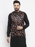 Jompers Men Black Printed Satin Nehru Jacket