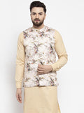 Jompers Men Cream Printed Satin Nehru Jacket