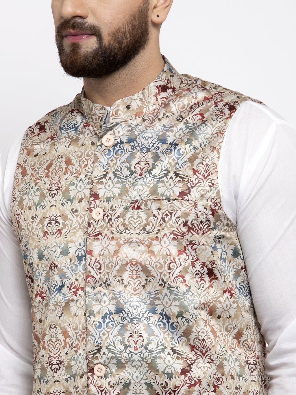 Jompers Men Multicolored Printed Satin Nehru Jacket
