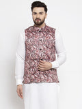 Jompers Men Pink Printed Satin Nehru Jacket