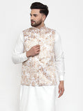 Jompers Men Beige Printed Satin Nehru Jacket
