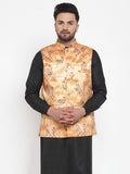 Jompers Men Orange Printed Satin Nehru Jacket