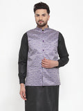 Jompers Men Purple Printed Satin Nehru Jacket