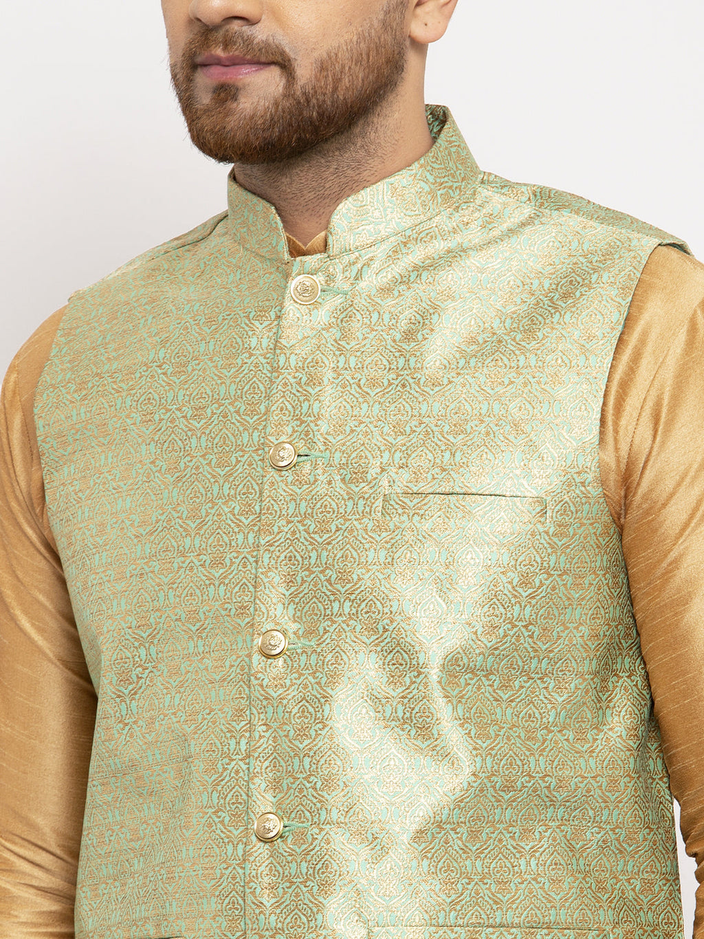 Jompers Men's Green Woven Nehru Jacket