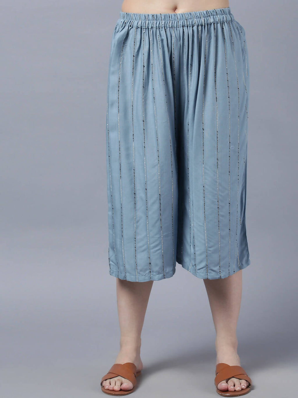 Myshka Stylish Grey Viscose 3/4 Sleeve Women's Kurta Palazzo Set