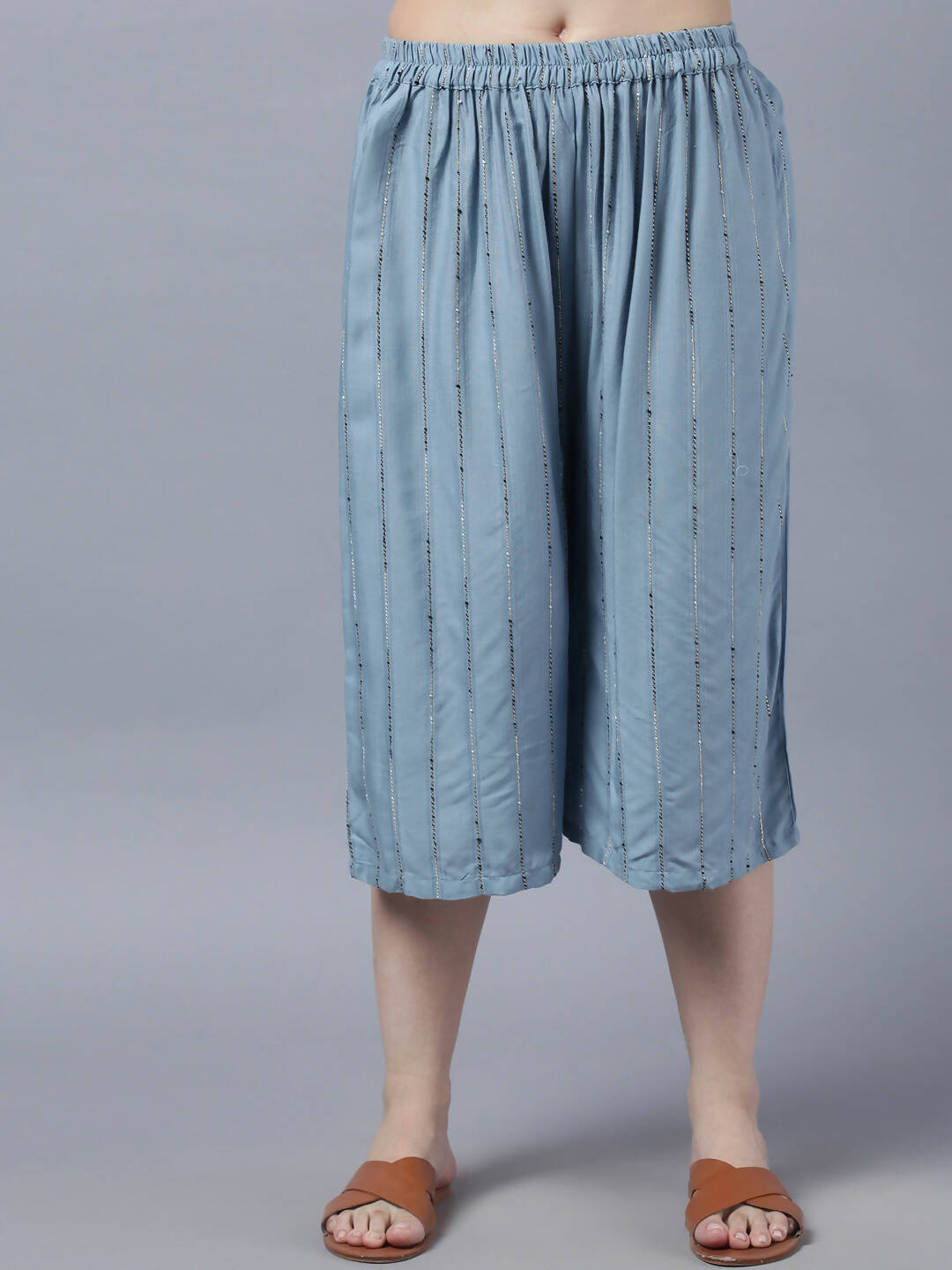 Myshka Stylish Grey Viscose 3/4 Sleeve Women's Kurta Palazzo Set