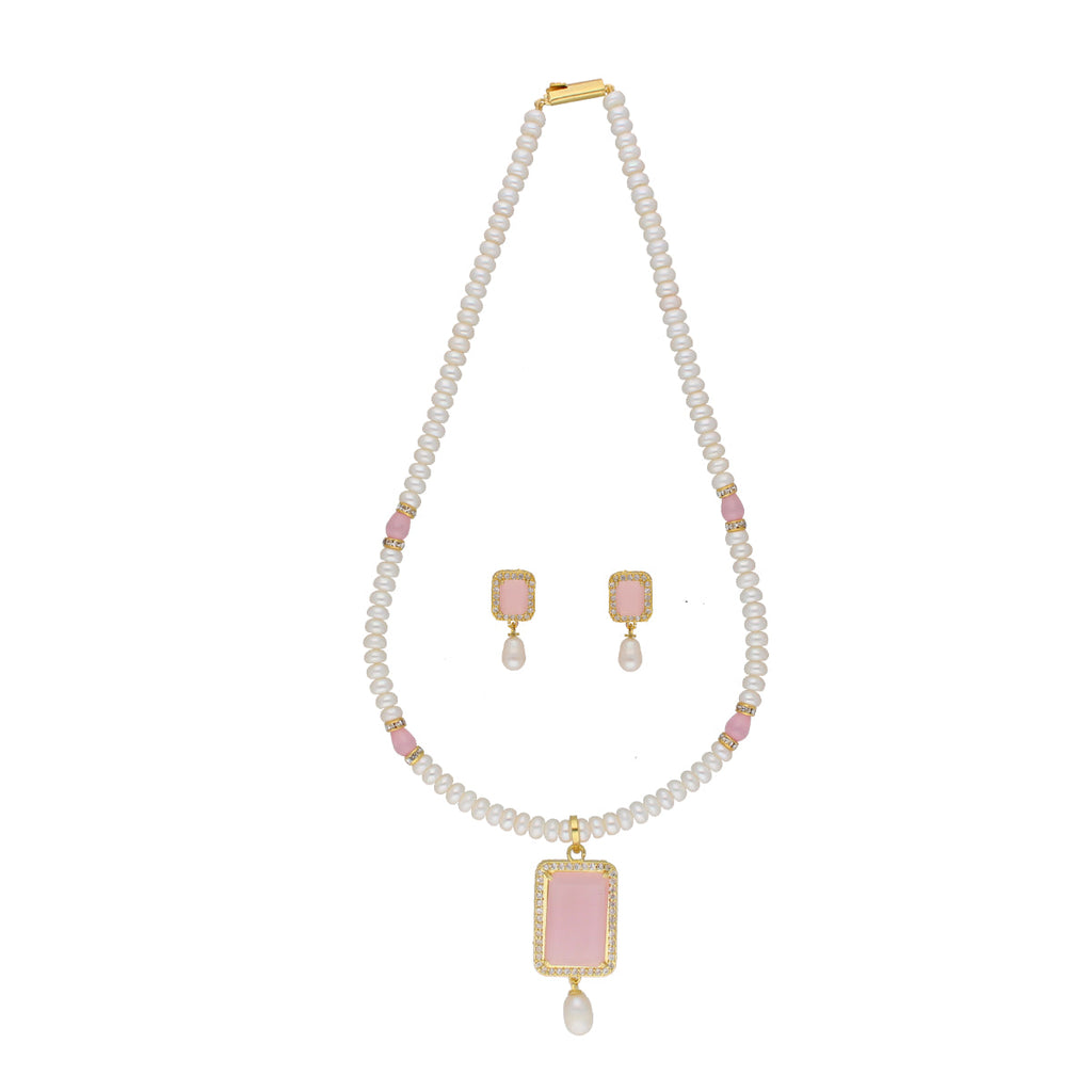 J Pearls Anahita 1 Line Square Pearl Set - Real Pearl Jewelry