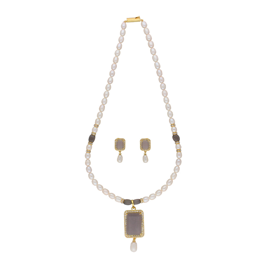 J Pearls Abarna 1 Line Square Pearl Set - Real Pearl Jewelry