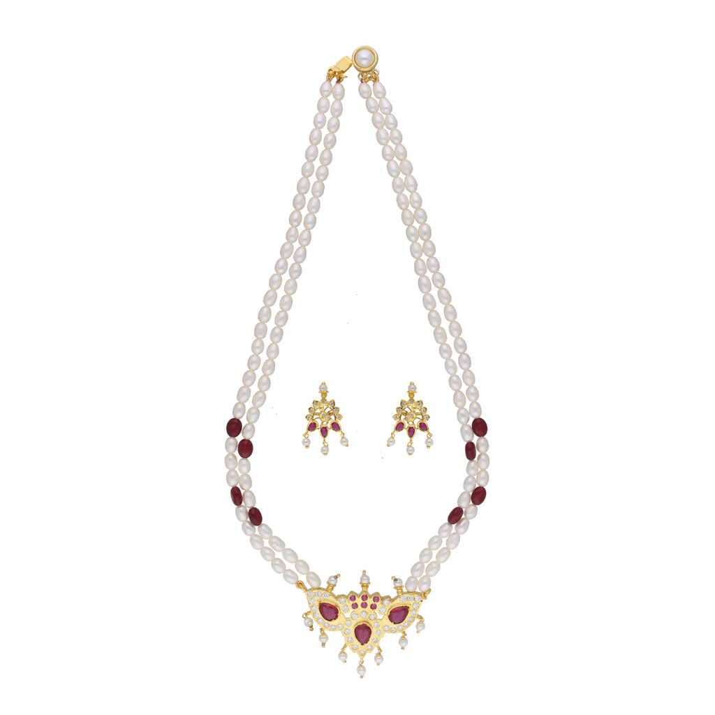 J Pearls Abharika 2 Lines Oval Pearl Necklaces - Real Pearl Jewelry